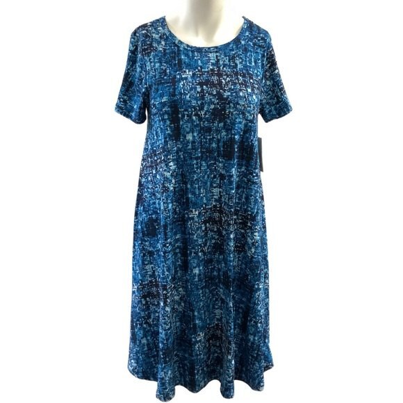 LuLaRoe Carly Dress Blue Short Sleeve Hi-Low Hem XS - Picture 1 of 9